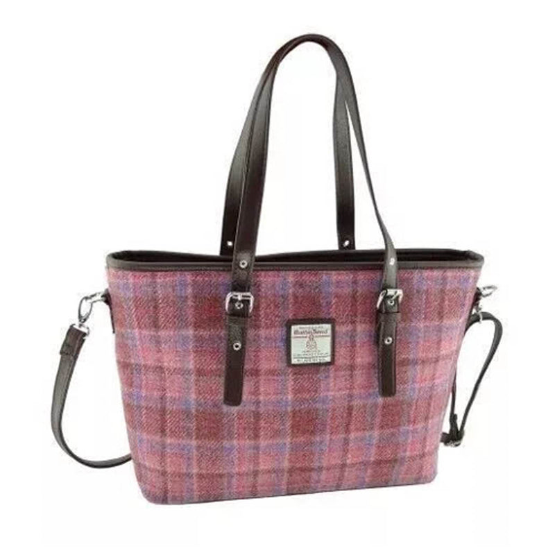 Spey Harris Tweed Tote Bag Pink Check