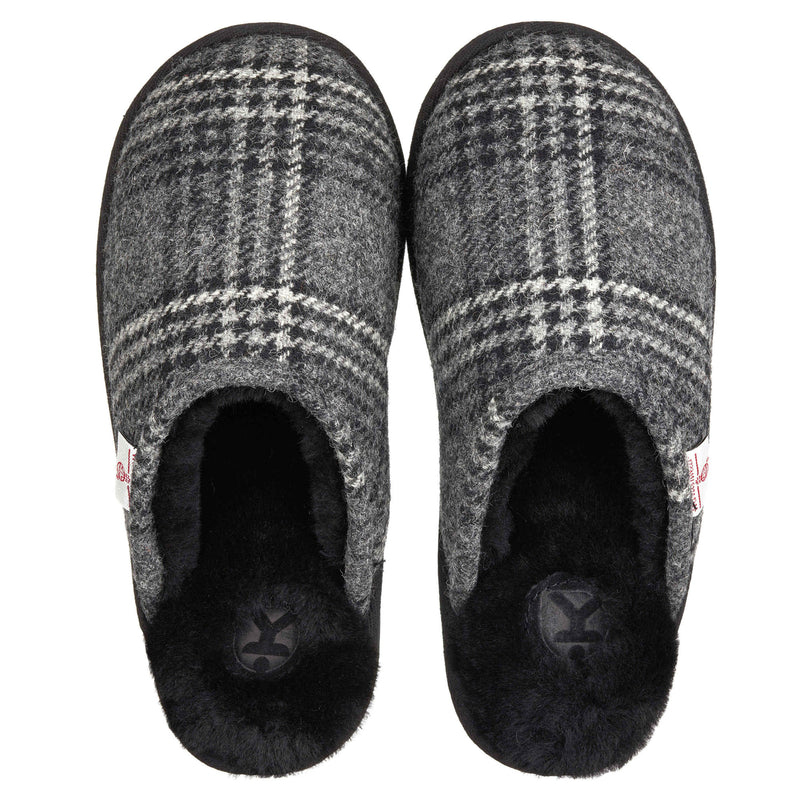 Harris Tweed Slippers Grey/Black Tartan