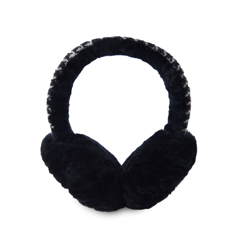 Sheepskin Earmuffs Black And White Dogtooth