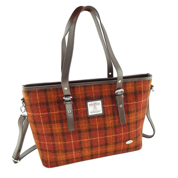 Spey Harris Tweed Tote Bag Rust/ Orange Overcheck