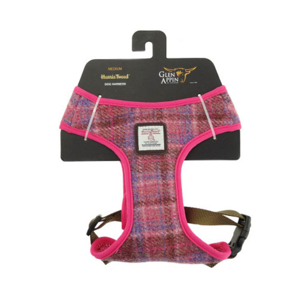 Harris Tweed Dog Harness Pink Check