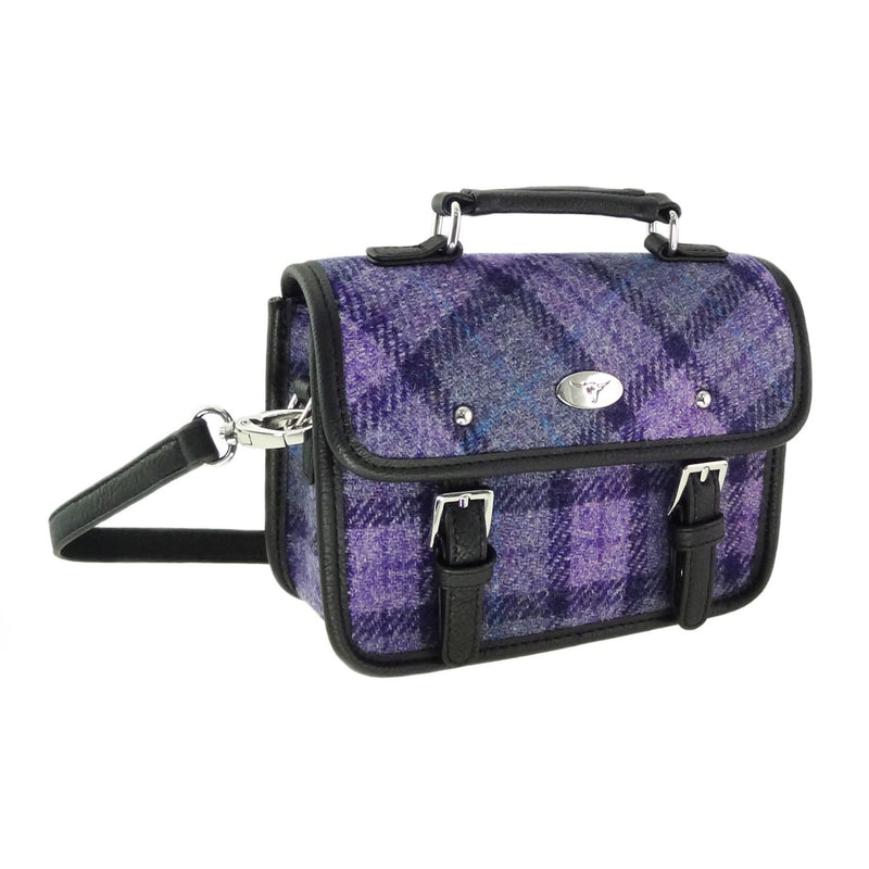 Harris Tweed Bervie Mini Satchel Bold Purple Check