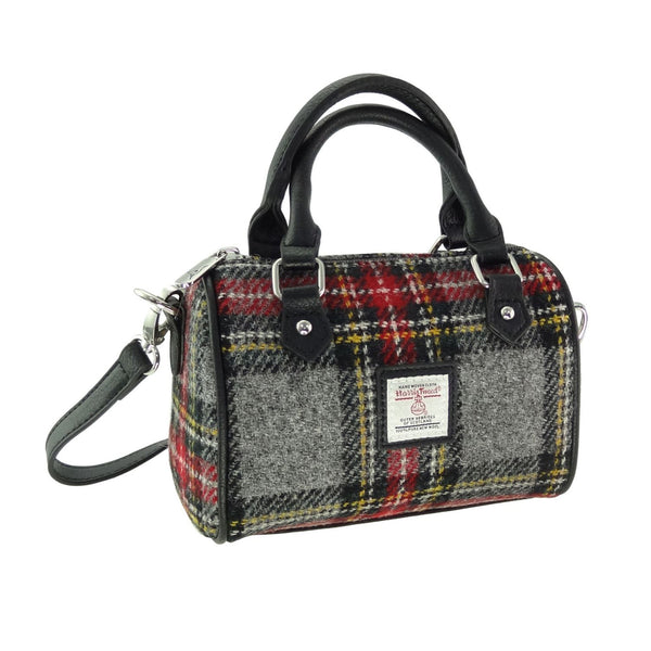 Harris Tweed Kilbride Mini Bowling Bag Grey/Red Tartan