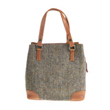 Ladies Ht Leather Hand Bag Brown Herringbone / Tan