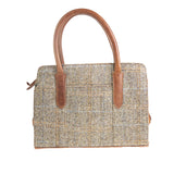 Ladies Ht Leather Hand Bag Tan & Brown Herringbone / Tan