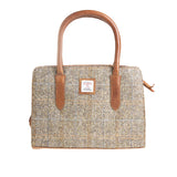 Ladies Ht Leather Hand Bag Tan & Brown Herringbone / Tan