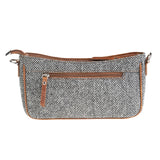 Ladies Ht Leather Hand Bag Black & White Herringbone / Tan