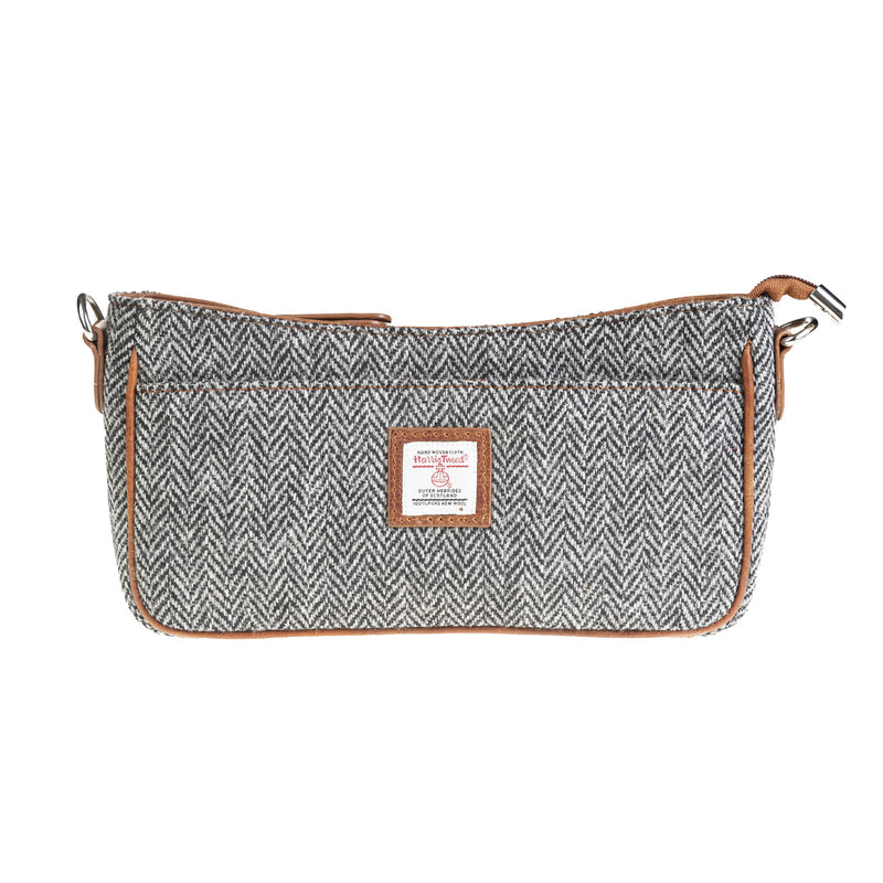 Ladies Ht Leather Hand Bag Black & White Herringbone / Tan