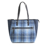 Ladies Ht Vegan Leather Tote Bag Blue Check W. Navy Blue Hb / Black