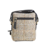 Ht Leather Small Ladies Cross Body Bag Tan & Brown Herringbone / Black