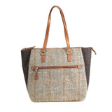 Ladies Ht Leather Tote Bag Tan & Brown Hb W. Dark Brown Bc / Tan