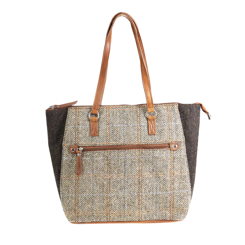 Ladies Ht Leather Tote Bag Tan & Brown Hb W. Dark Brown Bc / Tan