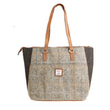 Ladies Ht Leather Tote Bag Tan & Brown Hb W. Dark Brown Bc / Tan