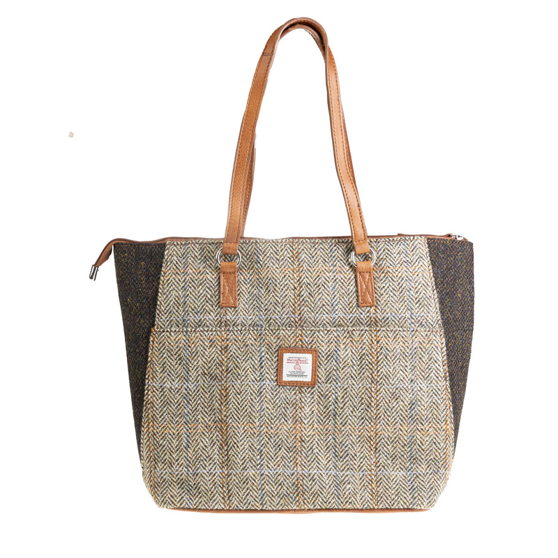 Ladies Ht Leather Tote Bag Tan & Brown Hb W. Dark Brown Bc / Tan