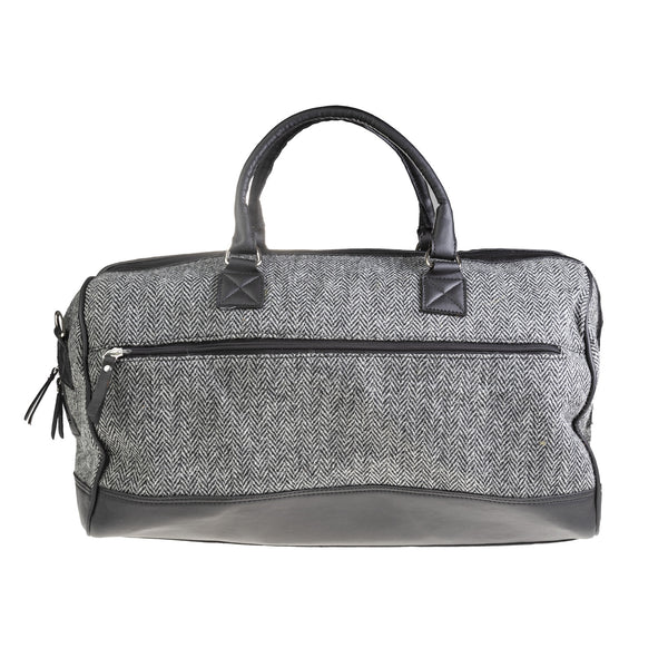 Ht Vegan Leather Weekender Bag Black & White Herringbone / Black