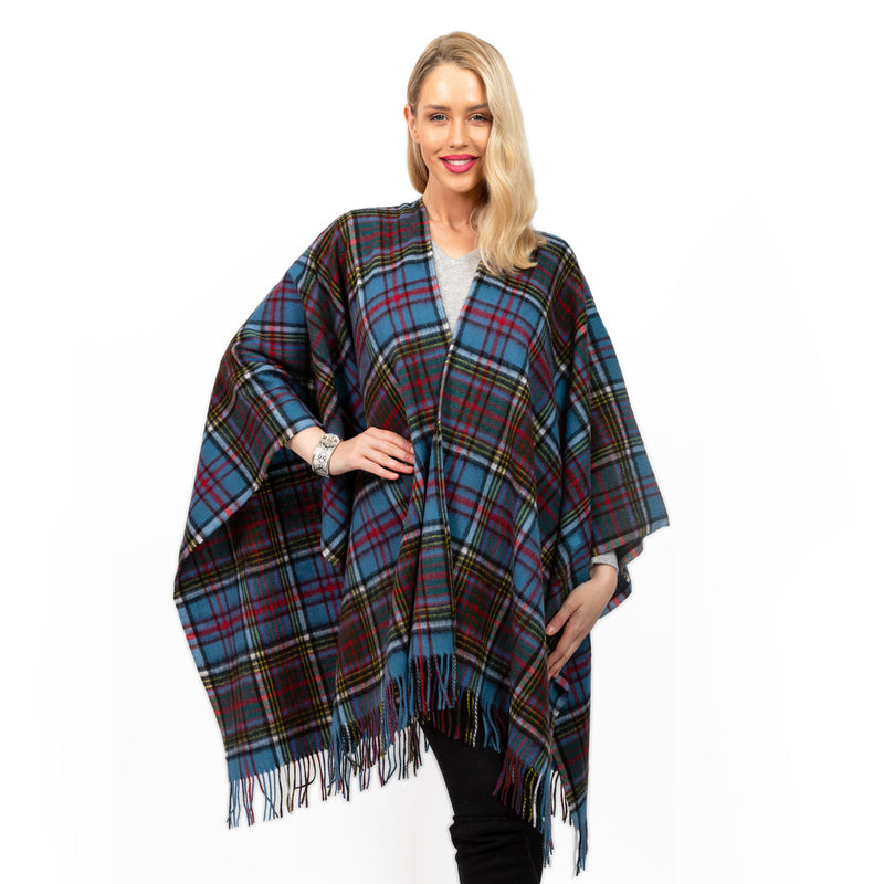 Edinburgh Lambswool Long Tartan Cape Royal Stewart Vintage Green