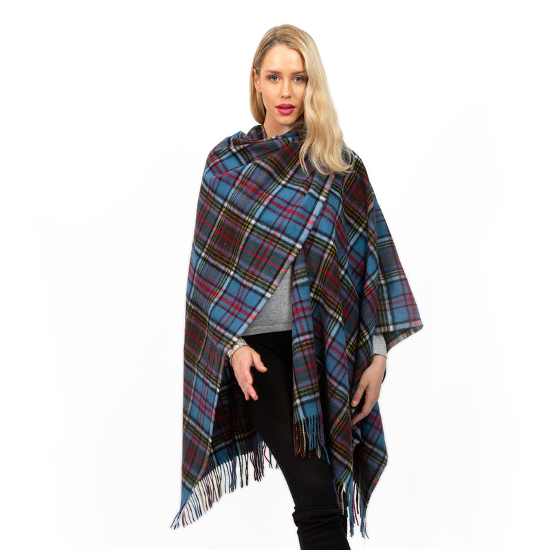 Edinburgh Lambswool Long Tartan Cape Royal Stewart Vintage Duck Egg