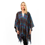 Edinburgh Lambswool Long Tartan Cape Royal Stewart Vintage Duck Egg