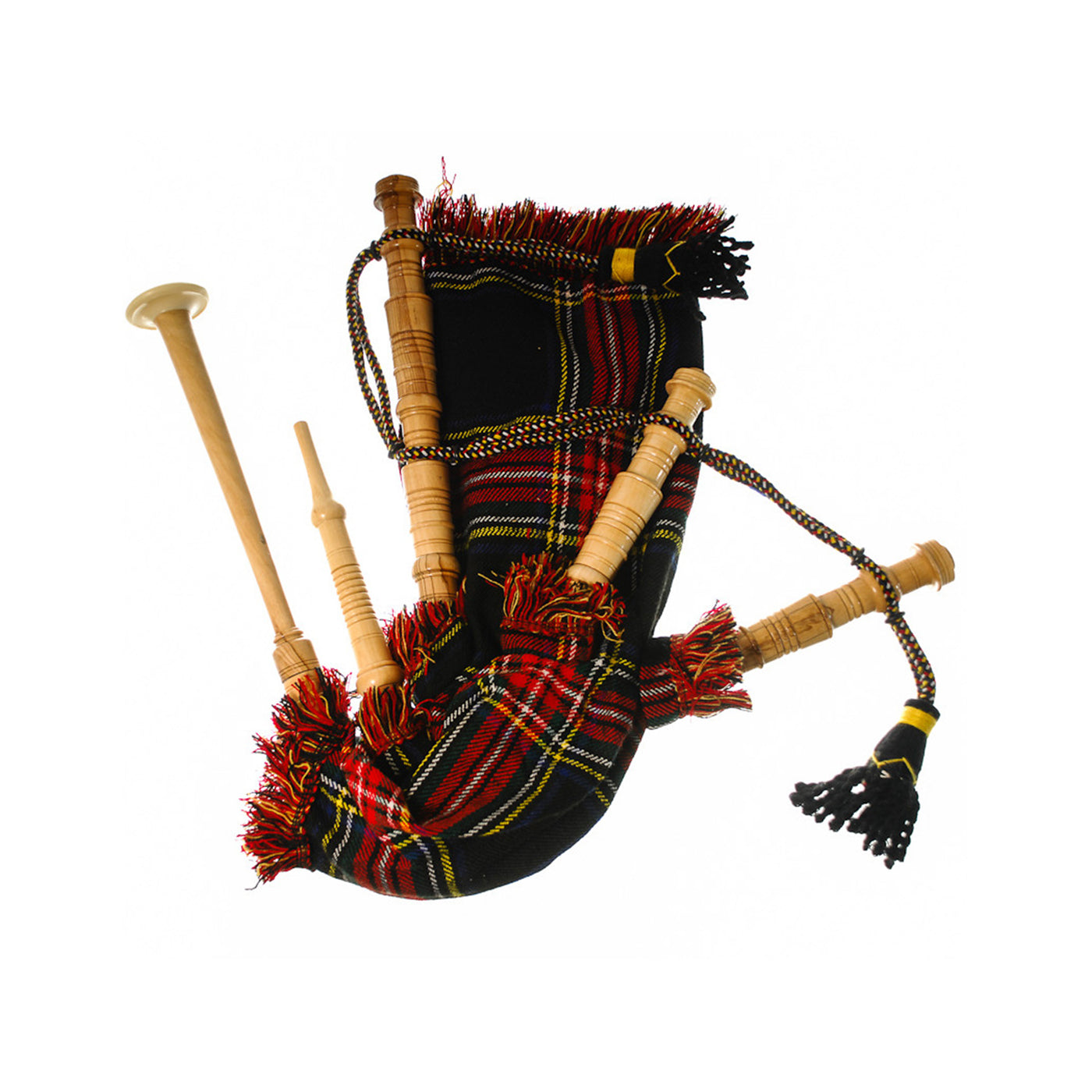 Junior Playable Bagpipes Stewart Black Tartan Weaving Mill