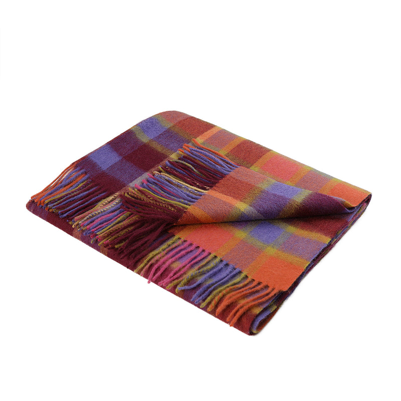 Edinburgh Lambswool Stole Myriad Check - Spice/Magenta