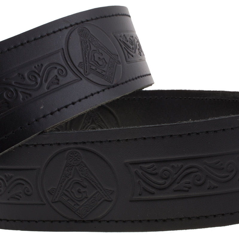 Gent's Leather Kilt Belt, Masonic Embossed