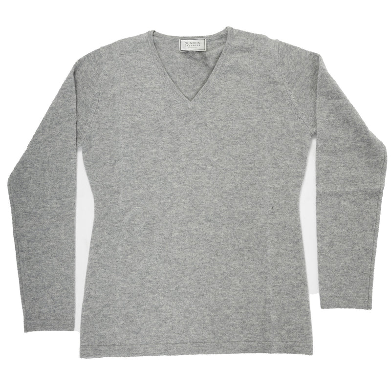 100% Cashmere Women's Fashion V Neck Grey Mid