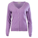 100% Cashmere Ladies V Neck Cardigan Heather