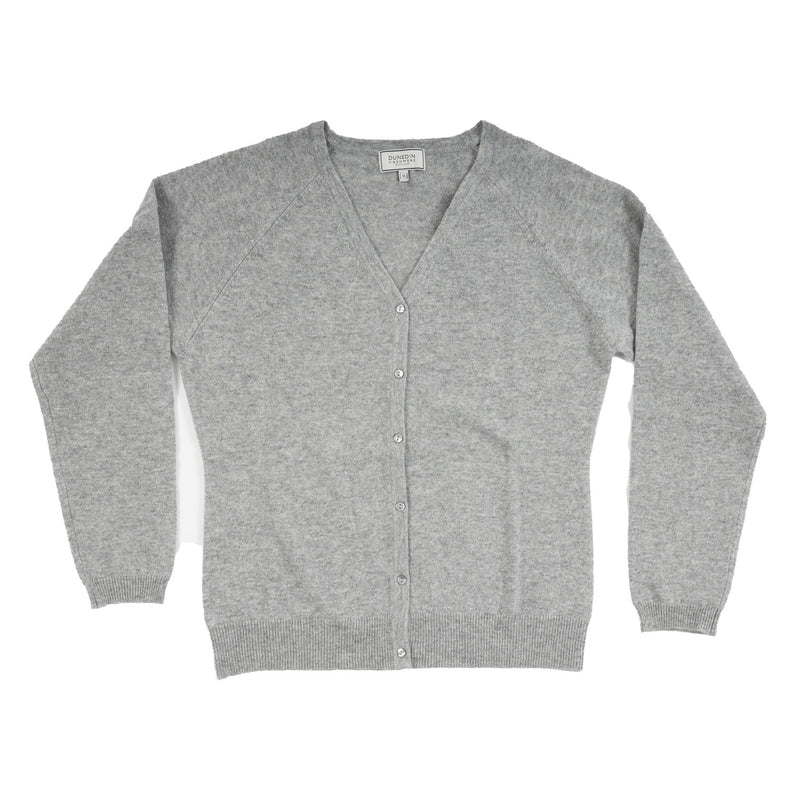 100% Cashmere Ladies V Neck Cardigan Grey Mid