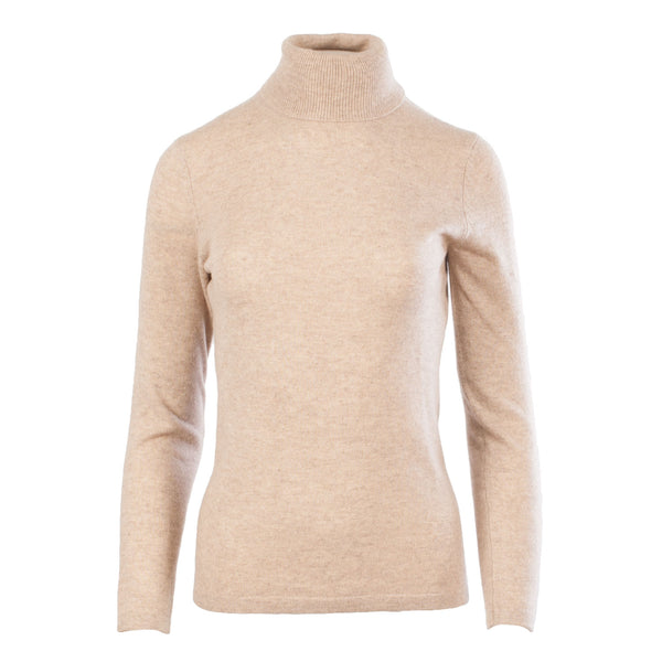 100% Cashmere Women's Fashion Roll Neck Sand Beige