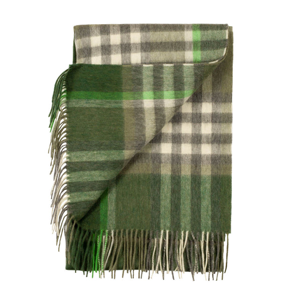 Chequer Tartan 90/10 Cashmere Stole Olive