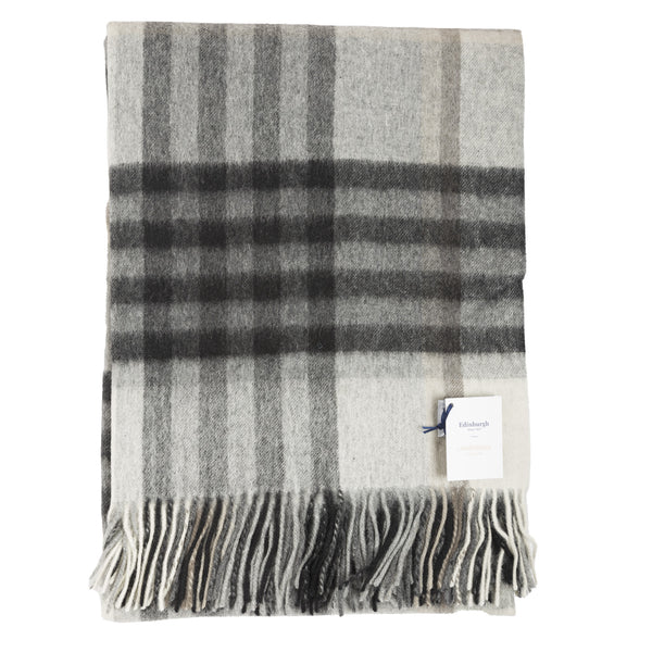 100% Lambswool Blanket Myriad Check - Khaki/Bordeaux