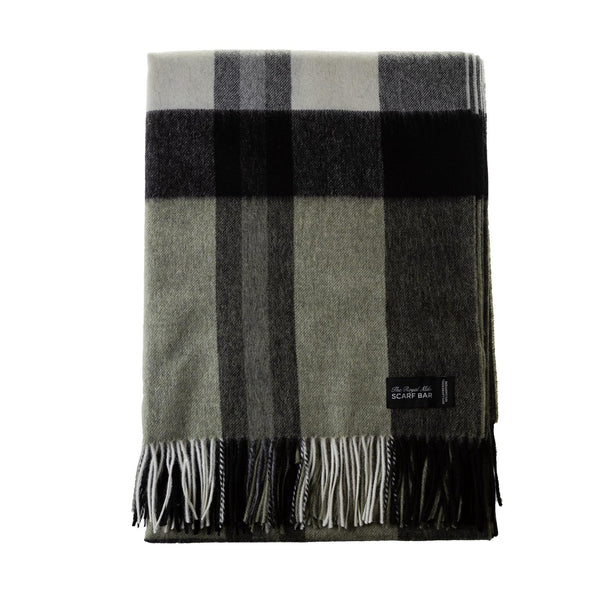 Chequer Tartan 90/10 Cashmere Blanket Exploded Olive