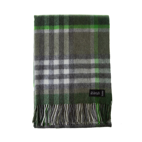 Chequer Tartan 90/10 Cashmere Blanket Olive