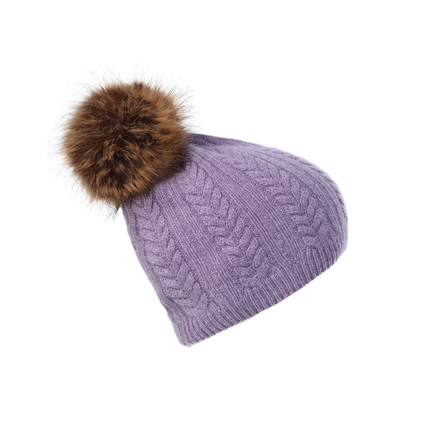 100% Cashmere Ladies Cable Rib Beanie Heather