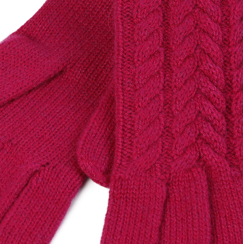 100% Cashmere Ladies Cable Glove Fuchsia