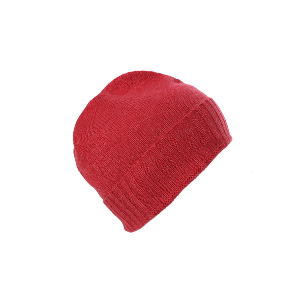 Gents Plain Knit Beanie Rib Turn Up Brick