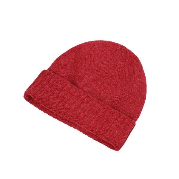 Gents Plain Knit Beanie Rib Turn Up Brick