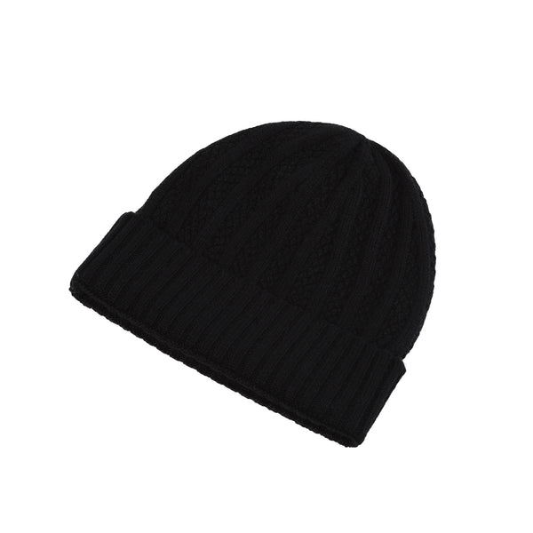 Gents Seed Stitch Rib Turn Up Beanie Black