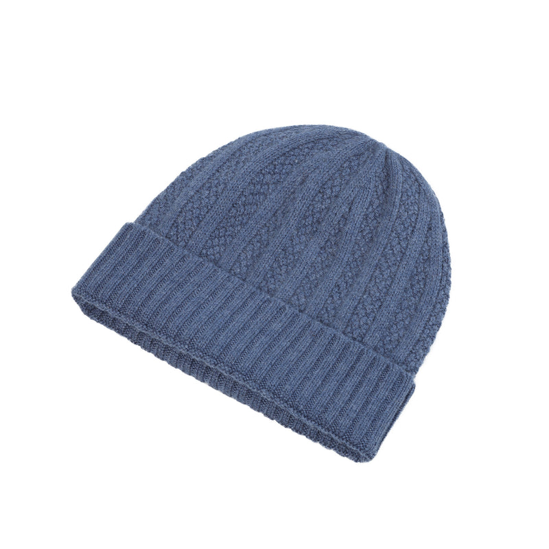 Gents Seed Stitch Rib Turn Up Beanie Denim