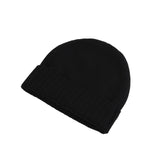 Plain Knit Ladies Beanie Rib Turn Up Black