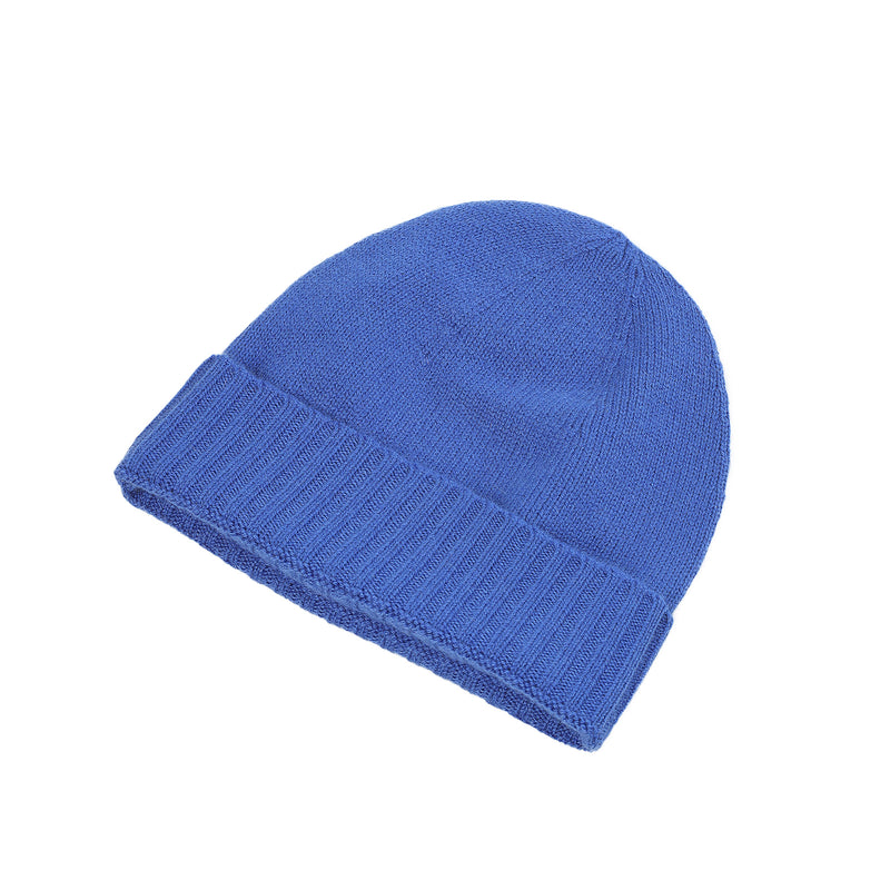 Plain Knit Ladies Beanie Rib Turn Up Cornflower