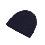 Plain Knit Ladies Beanie Rib Turn Up Navy