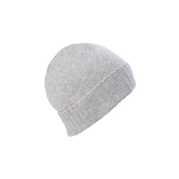 Plain Knit Ladies Beanie Rib Turn Up Light Grey