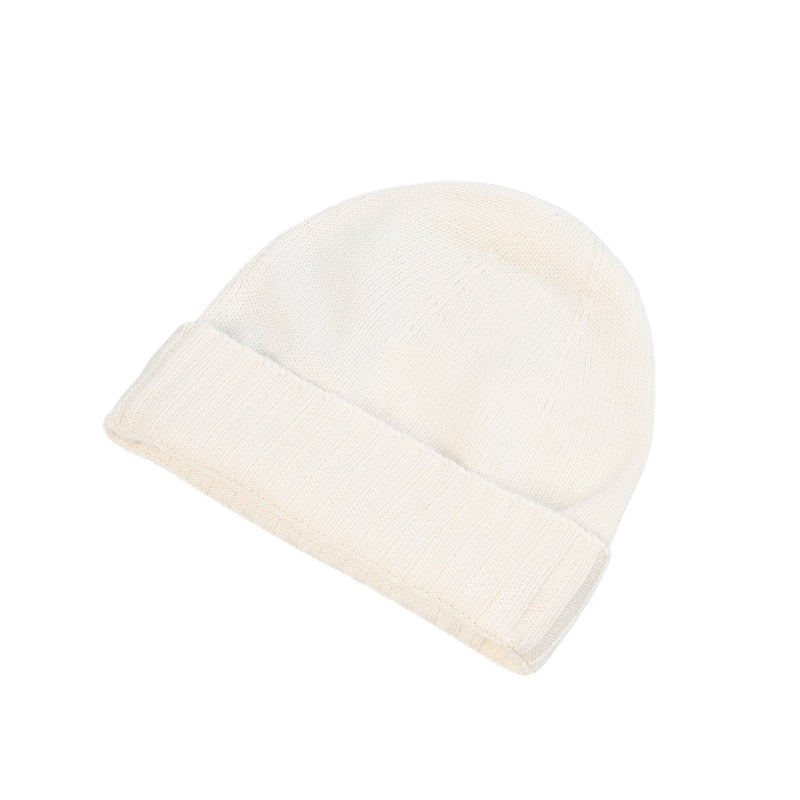 Plain Knit Ladies Beanie Rib Turn Up White