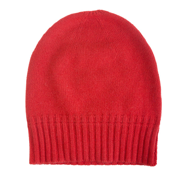Plain Knit Ladies Beanie Rib Turn Up Cardinal