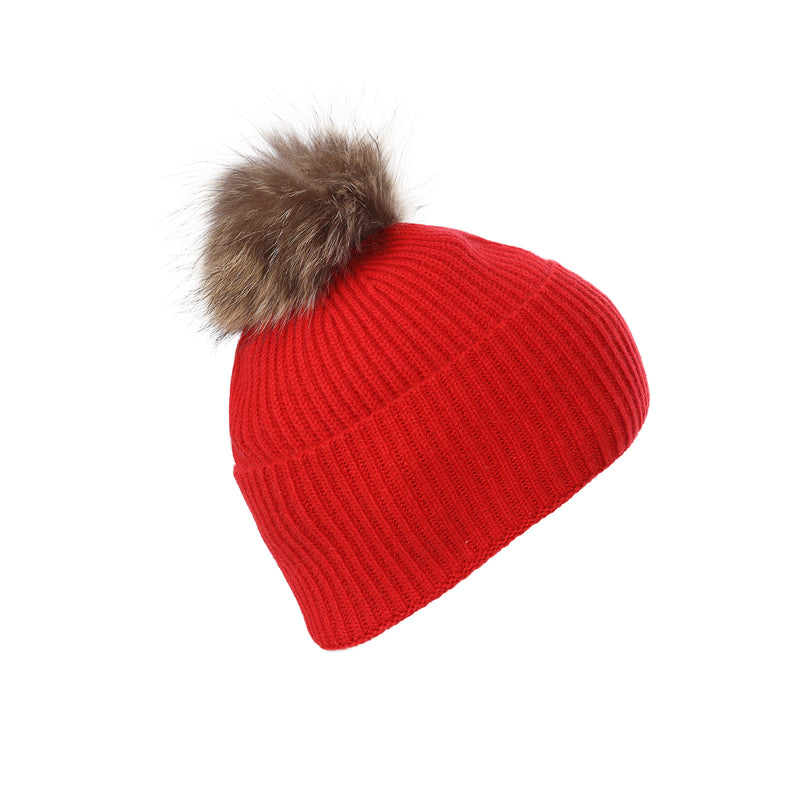 Luxury Rib Deep Turn Up Ladies Beaniepom Cardinal