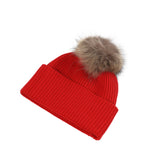 Luxury Rib Deep Turn Up Ladies Beaniepom Cardinal