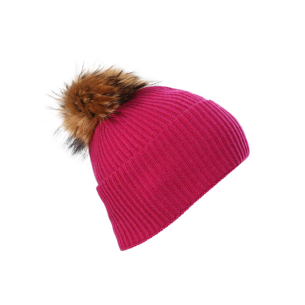 Luxury Rib Deep Turn Up Ladies Beaniepom Fuchsia