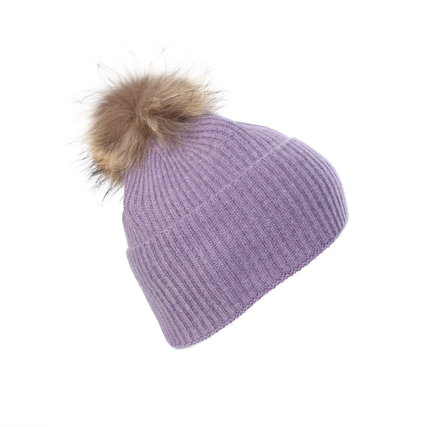 Luxury Rib Deep Turn Up Ladies Beaniepom Heather