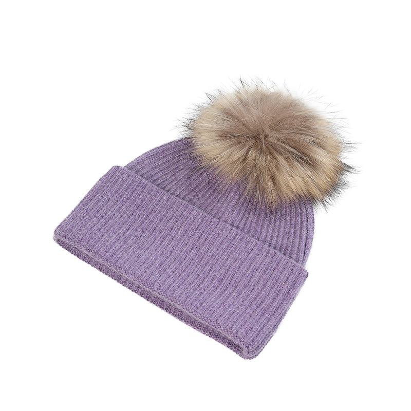 Luxury Rib Deep Turn Up Ladies Beaniepom Heather